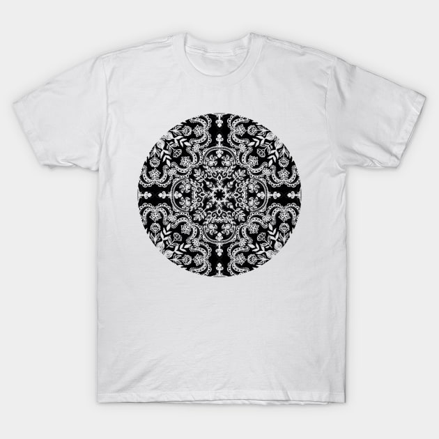 Black & White Folk Art Pattern T-Shirt by micklyn